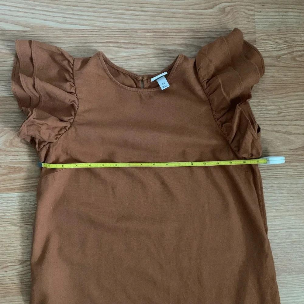 A New Day Rust Ruffle Sleeve Knee Length Linen Sheath Dress Size XS - Picture 7 of 10